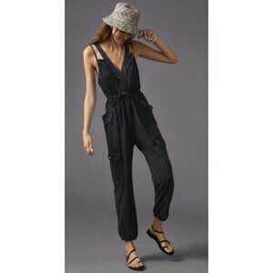 ANTHROPOLOGIE DAILY PRACTICE Playa Del Amore Jumpsuit Washed Black Lounge Sz XS